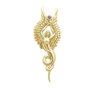 Captured by the Grace of the Angel Phoenix ~ Sterling Solid Gold Jewelry Pendant with Gemstone GPD3266 - Jewelry